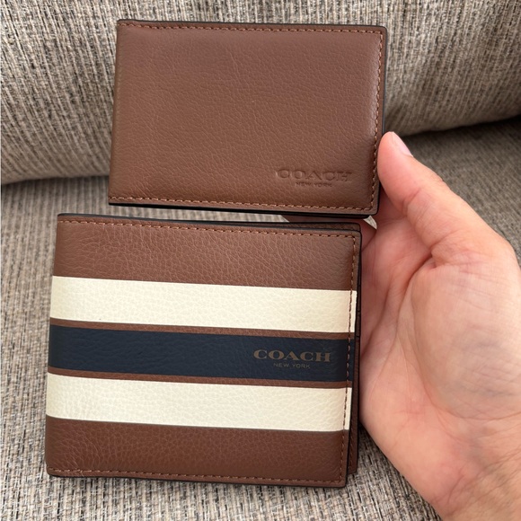 Coach Other - Coach Brown and Cream Stripe Wallet Set